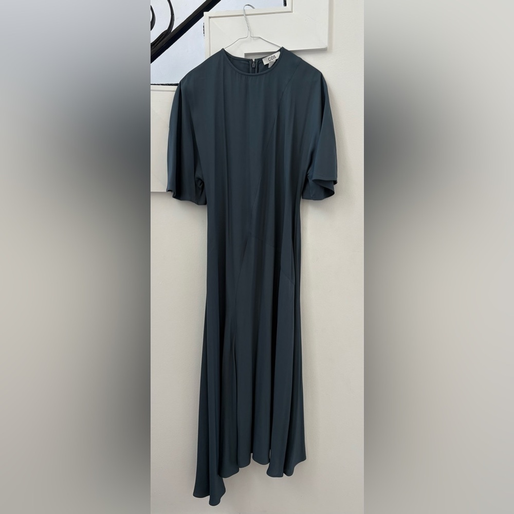COS Blue Wide Sleeve A Line Asymmetrical Dress